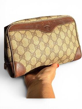 Vintage Gucci Brown & Beige GG Canvas Men’s Toiletry Pouch unisex